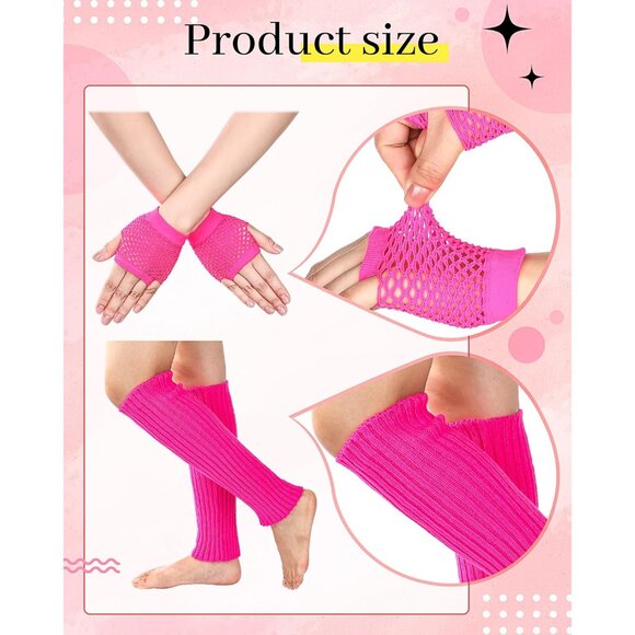 80s Accessories Set Women Retro Party Costume Jewelry Fishnet Gloves - Picture 4 of 6